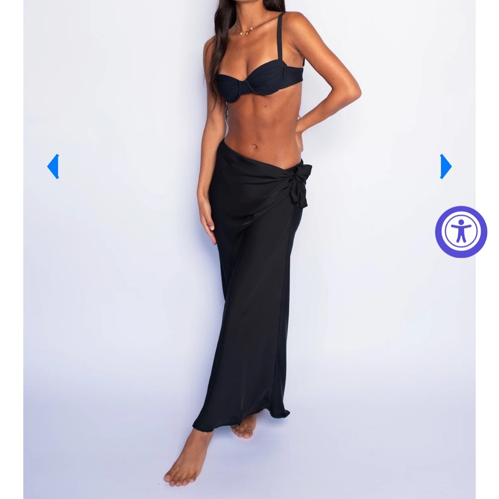 NWT Skatie Marissa Satin Coverup Skirt Sarong Black Medium